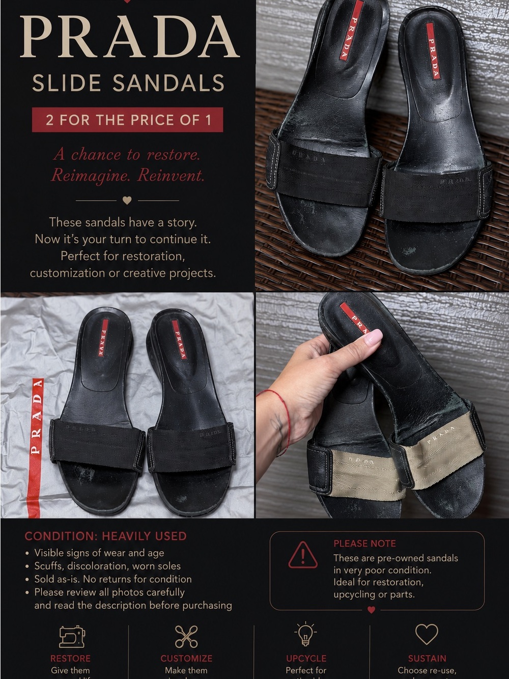 Prada Black Slide Sandals with Red Logo